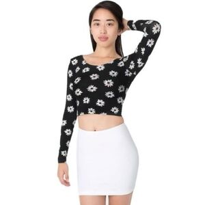 WELL WORN American Apparel Floral Daisy Print Cotton Long Sleeves CropTop Size M